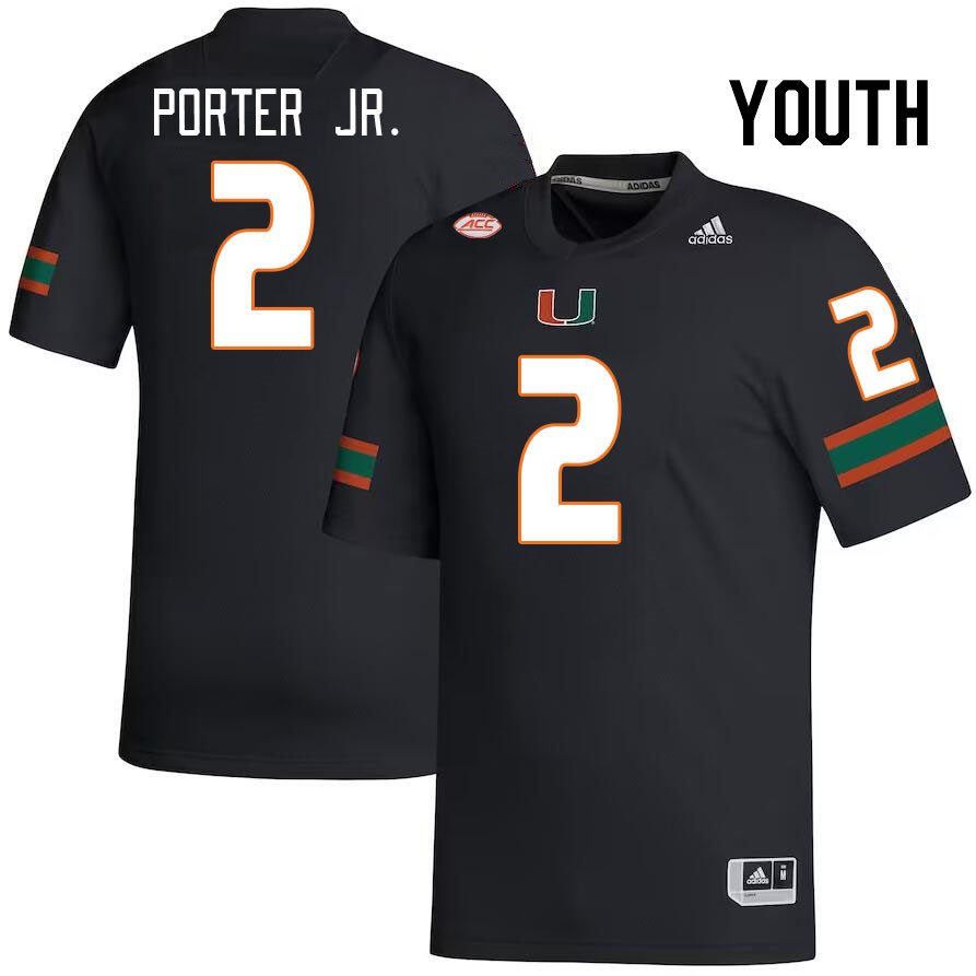 Youth #2 Daryl Porter Jr. Miami Hurricanes College Football Jerseys Stitched-Black
